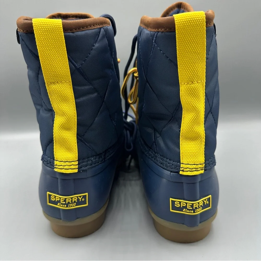 Sperry Saltwater Nylon Navy Duck Boots Mens Size 9.5 Blue Yellow